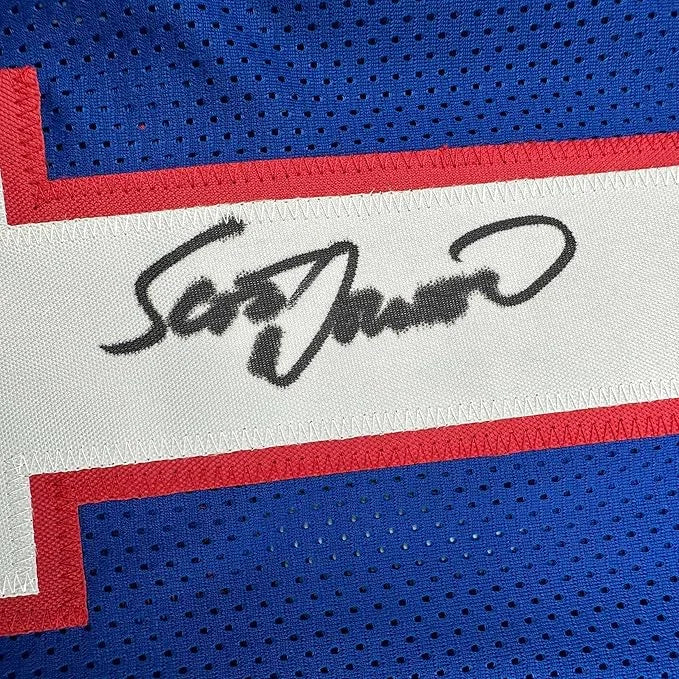 Framed Autographed Scott Norwood 35x39 Buffalo Blue Football Jersey Beckett BAS COA | Certified Authentic Signed Memorabilia | vintageantiquesgifts.com