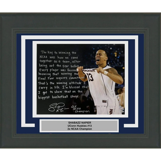 Framed Autographed Shabazz Napier Inscribed Story UConn Huskies 16x20 College Basketball Photo Fanatics COA | Hall of Fame Sports Memorabilia | vintageantiquesgifts.com