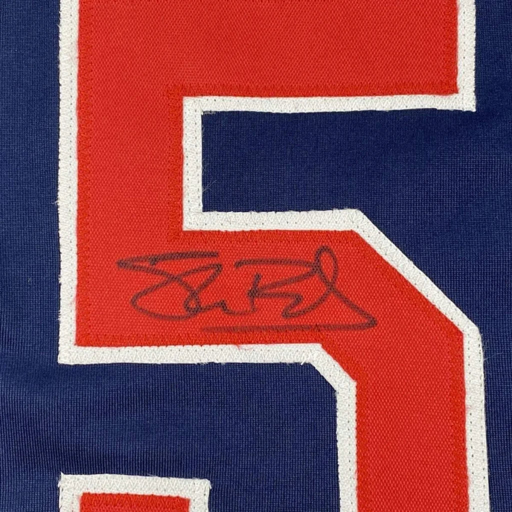 Autographed Blue and Red Sports Jersey with Number 5 in a Premium Frame