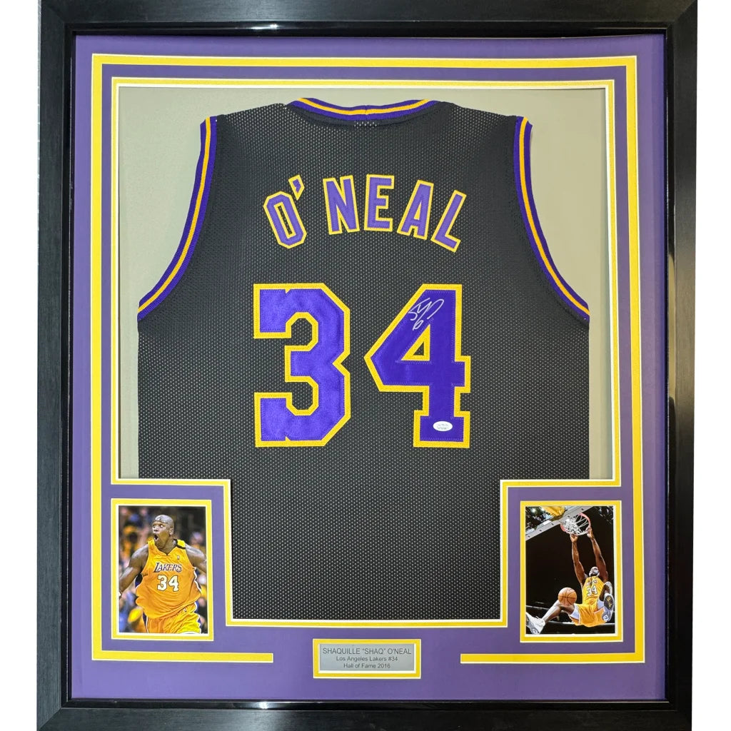 Professionally framed Shaquille O Neal Lakers jersey with autograph for Lakers fans