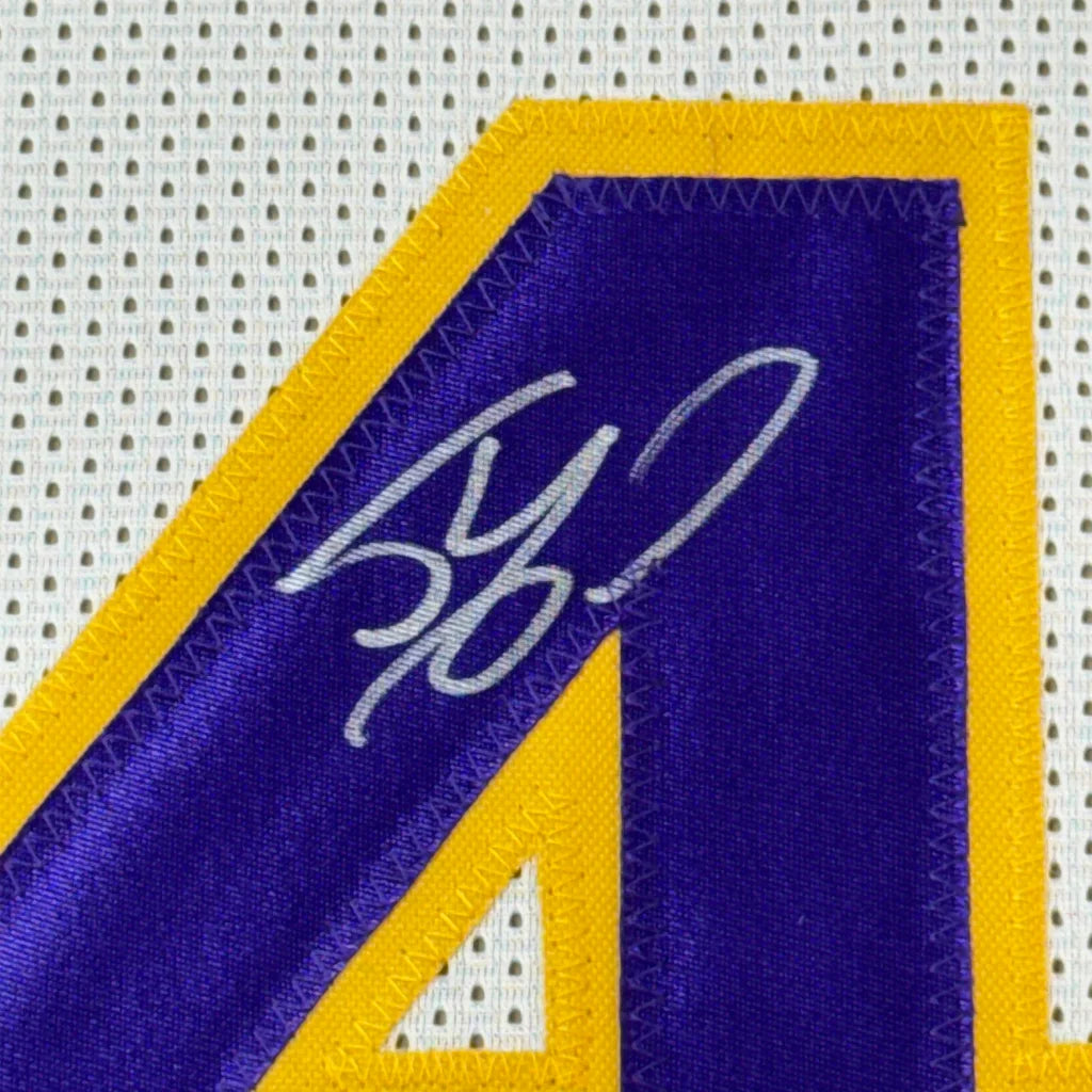 Framed Autographed Shaquille Shaq O'Neal 35x39 Los Angeles LA White Basketball Jersey JSA COA | Certified Authentic Signed Memorabilia | vintageantiquesgifts.com