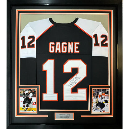 Framed Autographed Simon Gagne 35x39 Philadelphia Black Hockey Jersey JSA COA | Hall of Fame Sports Memorabilia | vintageantiquesgifts.com