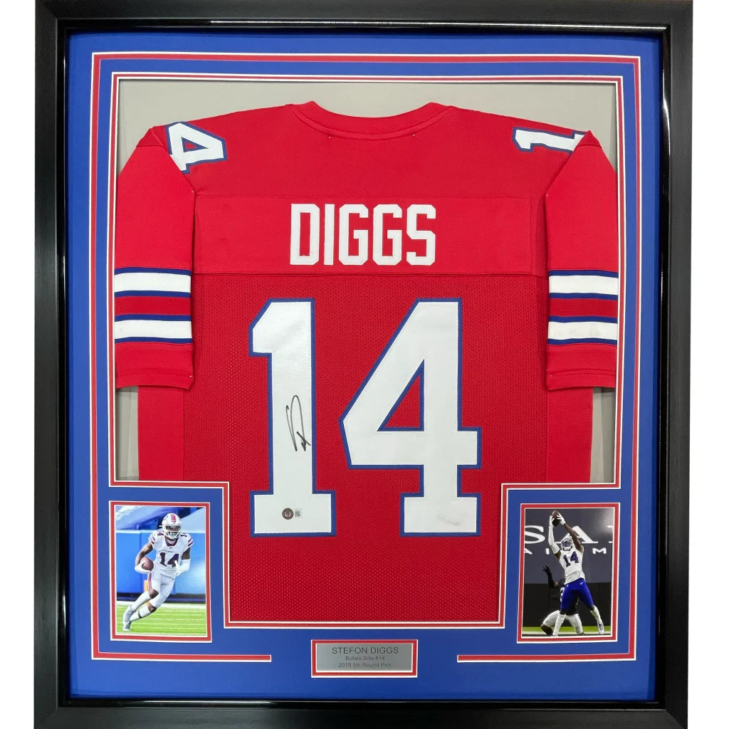 Framed Stefon Diggs #14 Buffalo Bills signed jersey with photos and plaque display