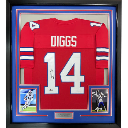 Framed Stefon Diggs #14 Buffalo Bills signed jersey with photos and plaque display
