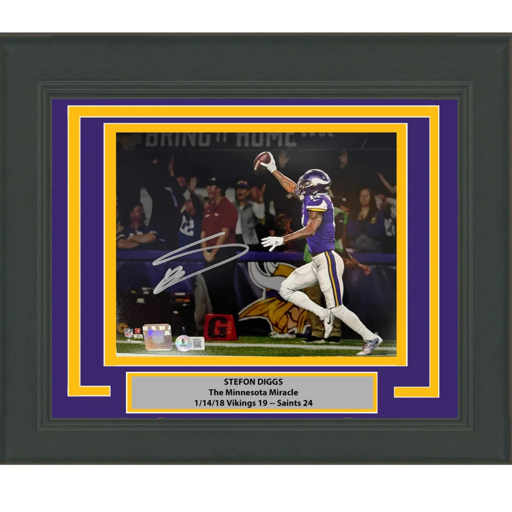Framed Autographed Stefon Diggs Minneapolis Miracle Minnesota Vikings 8x10 Football Photo Beckett BAS COA | Hall of Fame Sports Memorabilia | vintageantiquesgifts.com