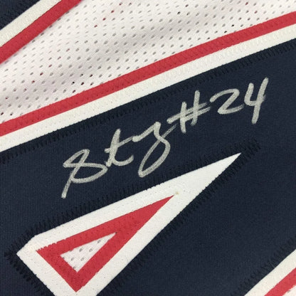Framed Autographed Stephon Gilmore 35x39 New England White Football Jersey JSA COA | Certified Authentic Signed Memorabilia | vintageantiquesgifts.com
