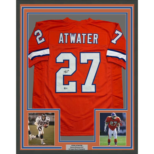 Professionally framed Steve Atwater Denver Broncos jersey with Beckett BAS autograph