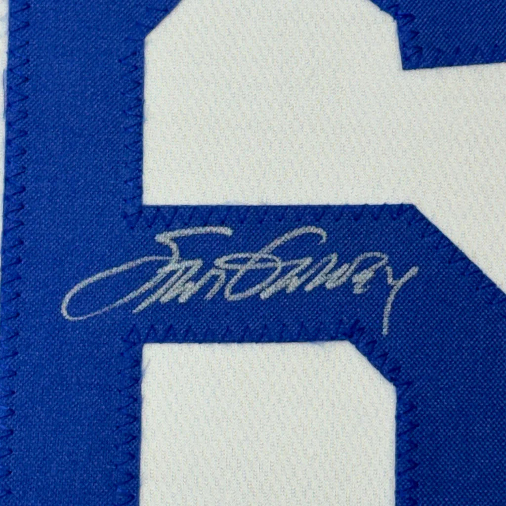 Steve Garvey signed white sports jersey with blue number, perfect for your man cave