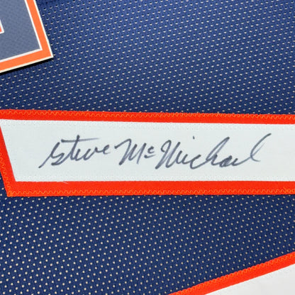 Framed autographed Steve McMichael Chicago Bears blue jersey, JSA COA
