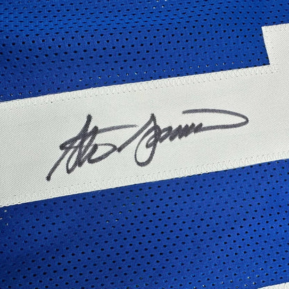 Framed Autographed Steve Spurrier 35x39 Florida Blue College Football Jersey JSA COA | Certified Authentic Signed Memorabilia | vintageantiquesgifts.com