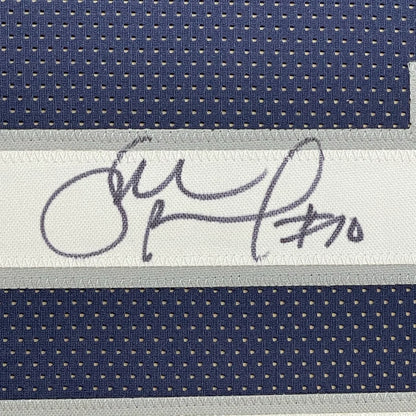 Autographed Blue and White Sue Bird Jersey with Photos ready to hang on your wall