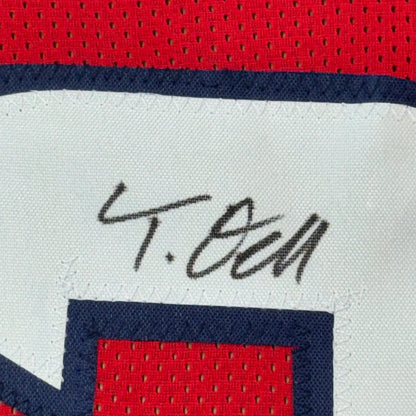 Houston Red Football Jersey professionally framed with red and white fabric jersey and black signature for your man cave