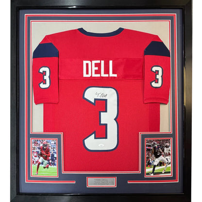 Framed Autographed Tank Dell 35x39 Houston Red Football Jersey Beckett BAS COA | Hall of Fame Sports Memorabilia | vintageantiquesgifts.com