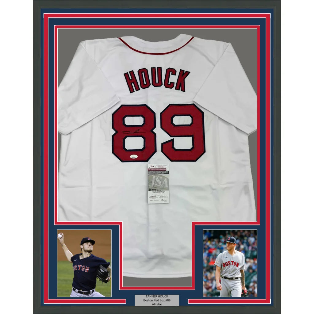 Framed Autographed Tanner Houck 35x39 Boston White Baseball Jersey JSA COA | Hall of Fame Sports Memorabilia | vintageantiquesgifts.com