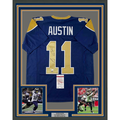 Framed Autographed Tavon Austin 35x39 St. Louis Blue Football Jersey JSA COA | Hall of Fame Sports Memorabilia | vintageantiquesgifts.com