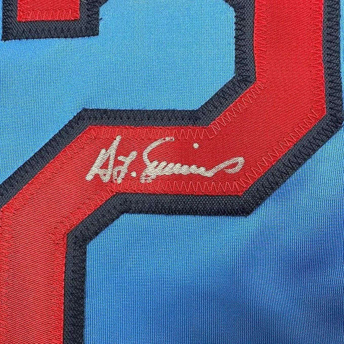 Framed Autographed Ted Simmons 35x39 St. Louis Blue Baseball Jersey JSA COA | Certified Authentic Signed Memorabilia | vintageantiquesgifts.com