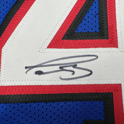 Framed Autographed Terrel Bernard 35x39 Buffalo Blue Football Jersey Beckett BAS COA | Certified Authentic Signed Memorabilia | vintageantiquesgifts.com