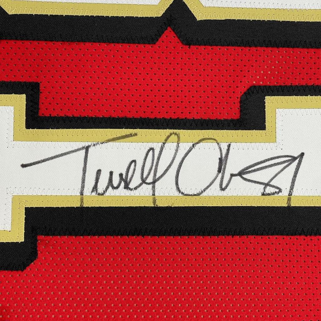 Framed autographed Terrell Owens red mesh San Francisco 49ers jersey JSA COA