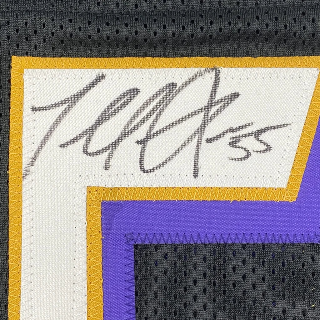 Framed Autographed Terrell Suggs 35x39 Baltimore Black Football Jersey JSA COA | Certified Authentic Signed Memorabilia | vintageantiquesgifts.com
