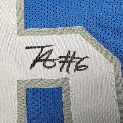 Framed autographed Terrion Arnold Detroit blue football jersey Beckett COA