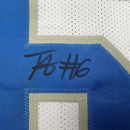 Framed Autographed Terrion Arnold 35x39 Detroit White Football Jersey Beckett BAS COA | Certified Authentic Signed Memorabilia | vintageantiquesgifts.com