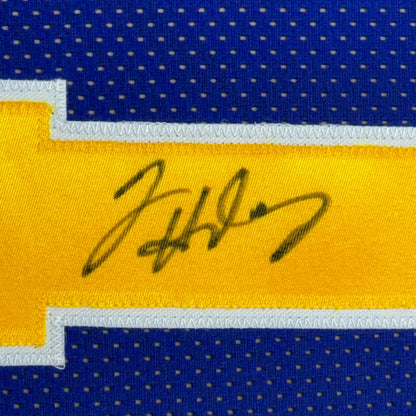 Framed Autographed Tim Hardaway 35x39 Golden State Blue Basketball Jersey JSA COA | Certified Authentic Signed Memorabilia | vintageantiquesgifts.com