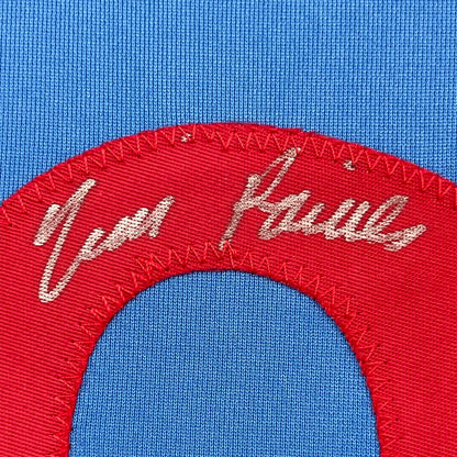 Red Tommy Hilfiger embroidered patch on framed signed Tim Raines Montreal Expos jersey