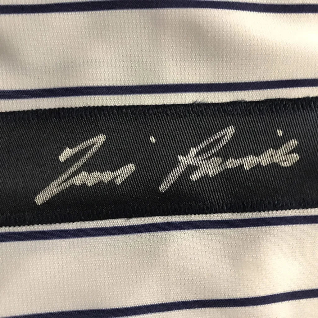 Zara woven label on Framed Tim Raines Signed Pinstripe Jersey