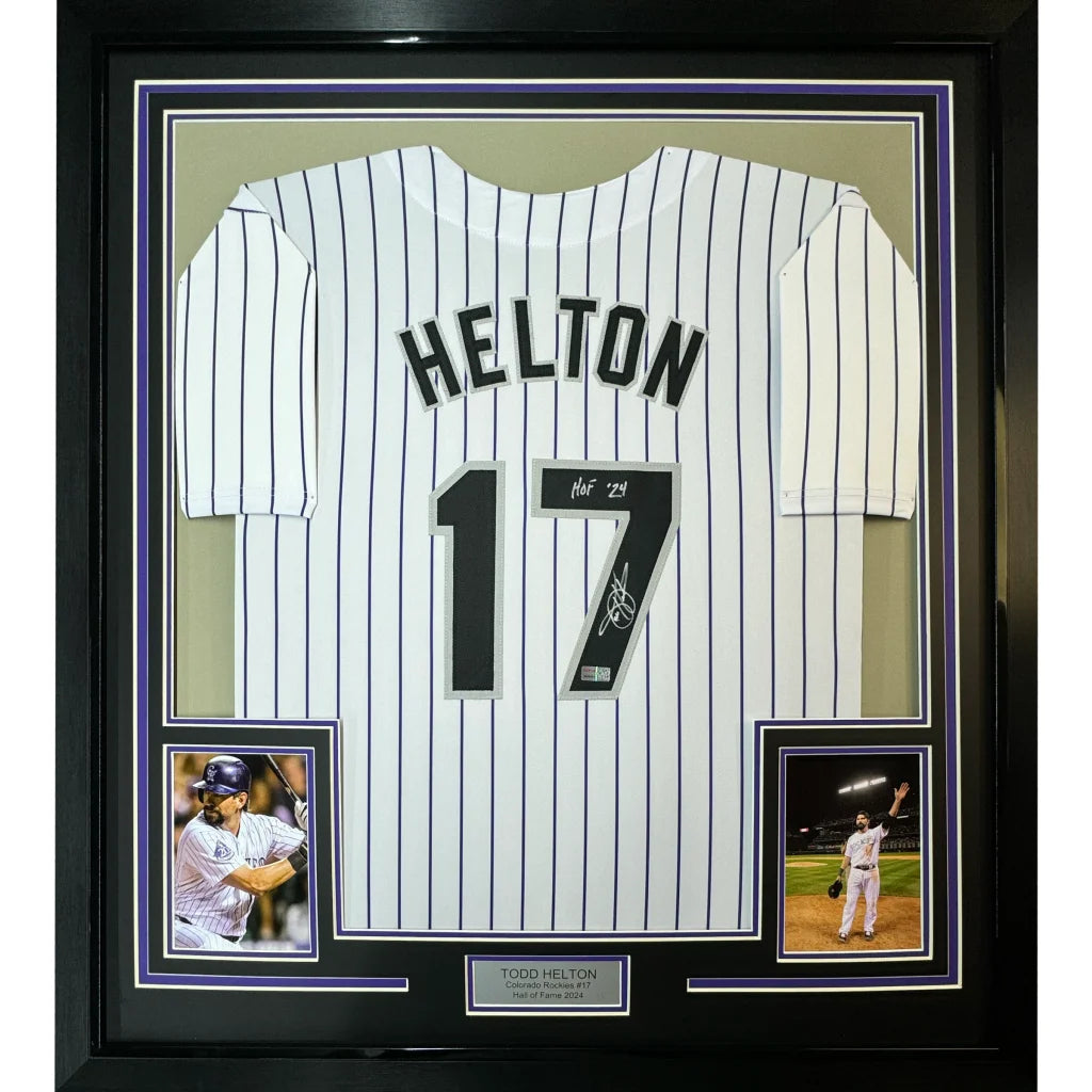 Framed Autographed Todd Helton HOF 24 35x39 Colorado Pinstripe Baseball Jersey Tristar COA | Hall of Fame Sports Memorabilia | vintageantiquesgifts.com