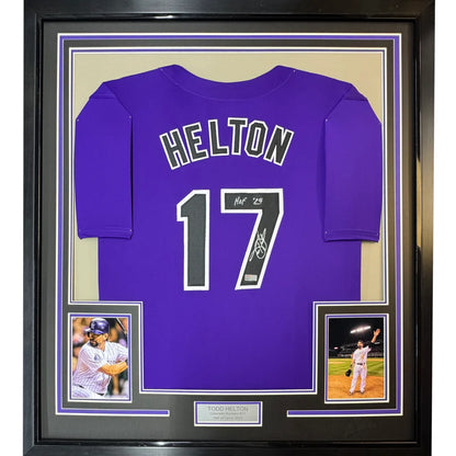 Framed Autographed Todd Helton HOF 24 35x39 Colorado Purple Baseball Jersey Tristar COA | Hall of Fame Sports Memorabilia | vintageantiquesgifts.com