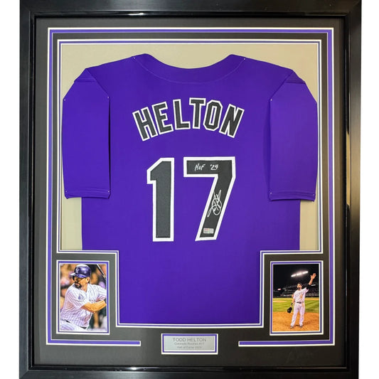 Framed Autographed Todd Helton HOF 24 35x39 Colorado Purple Baseball Jersey Tristar COA | Hall of Fame Sports Memorabilia | vintageantiquesgifts.com