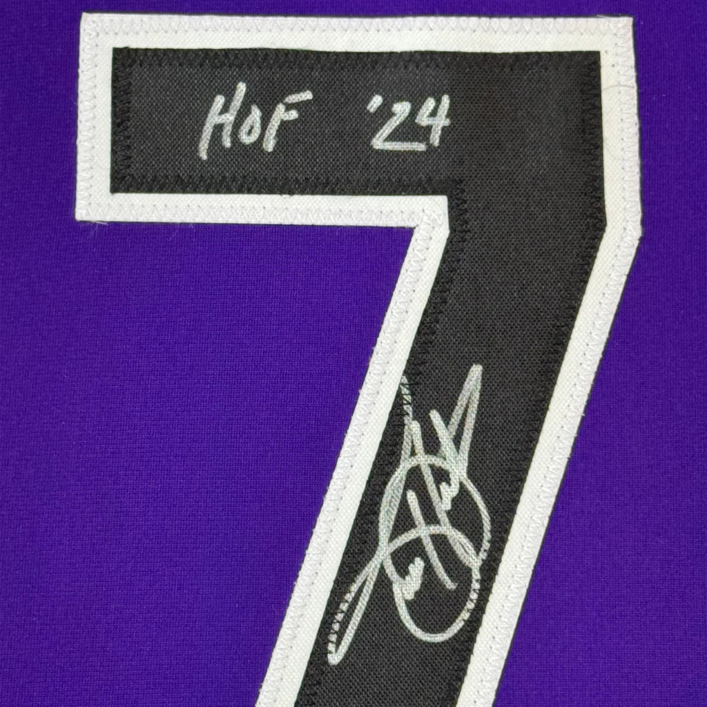 Framed Autographed Todd Helton HOF 24 35x39 Colorado Purple Baseball Jersey Tristar COA | Certified Authentic Signed Memorabilia | vintageantiquesgifts.com