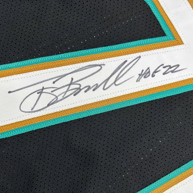Framed Autographed Tony Boselli 35x39 HOF 22 Jacksonville Black Football Jersey Beckett BAS COA | Certified Authentic Signed Memorabilia | vintageantiquesgifts.com