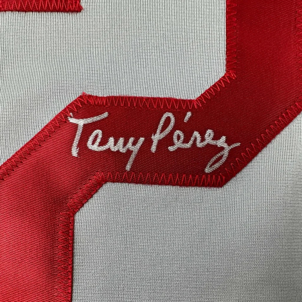 Framed autographed Tony Perez gray Cincinnati jersey with embroidered name