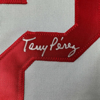 Framed autographed Tony Perez gray Cincinnati jersey with embroidered name