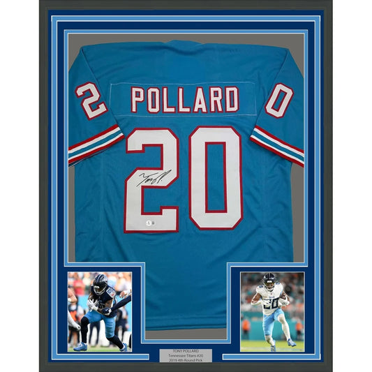 Tony Pollard signed jersey with premium matting and action photos for collectors