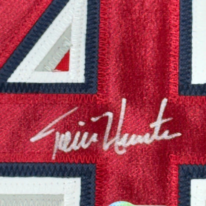 Framed Autographed Torii Hunter 35x39 Los Angeles Anaheim Red Baseball Jersey Beckett BAS COA | Certified Authentic Signed Memorabilia | vintageantiquesgifts.com