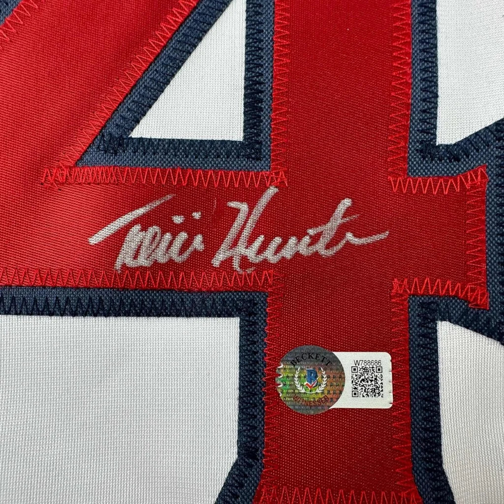 Autographed Torii Hunter Angels Jersey with authentication sticker perfect for wall display