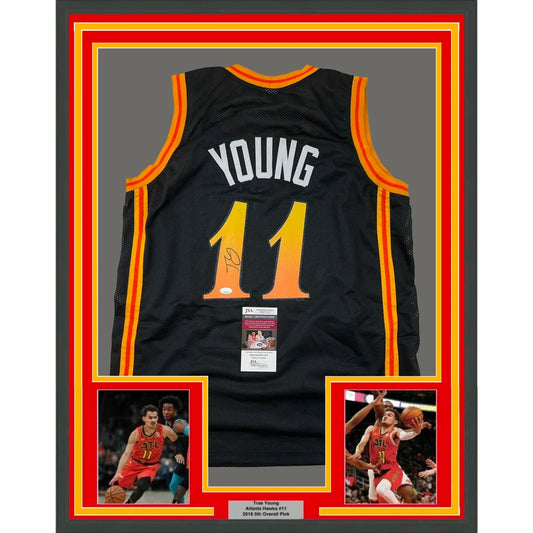 Trae Young Black City Edition framed jersey with autographs for your man cave decor