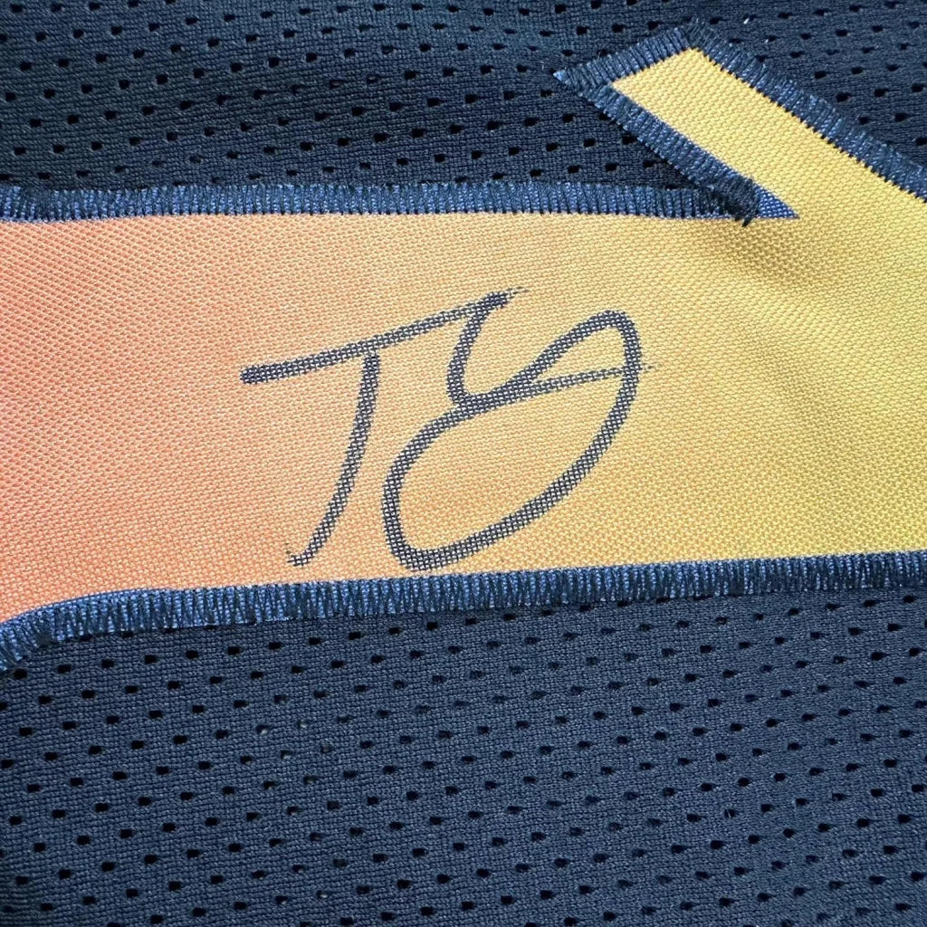 Trae Young Black City Edition mesh jersey with orange yellow stripe for your man cave