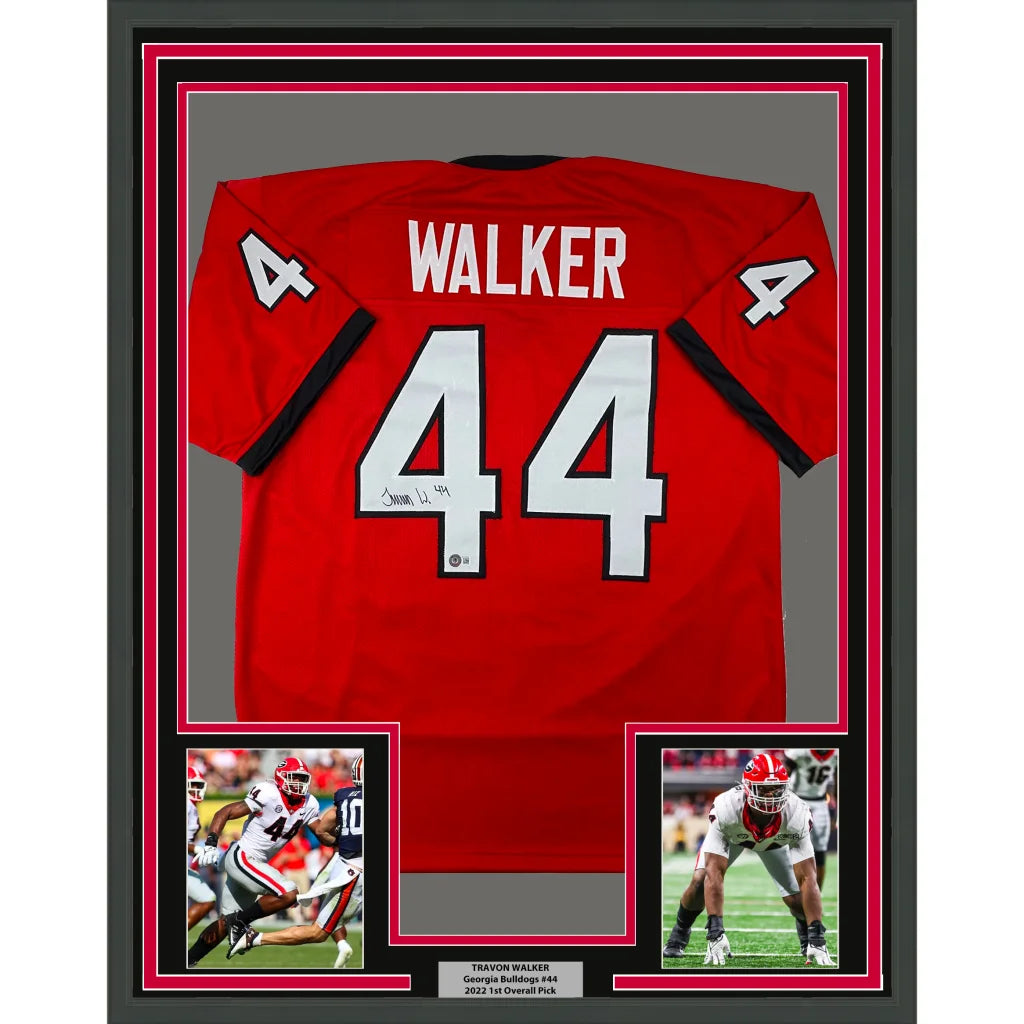 Framed autographed Travon Walker red Georgia Bulldogs jersey back, #44, Beckett COA