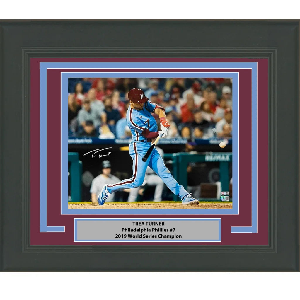 Framed Trea Turner autographed photo with plaque in museum quality display frame