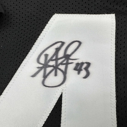 Framed autographed Troy Polamalu Pittsburgh black retro jersey with JSA COA