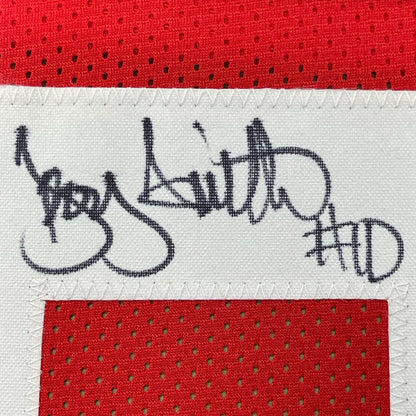 Framed autographed Troy Smith Ohio State red mesh jersey with JSA COA