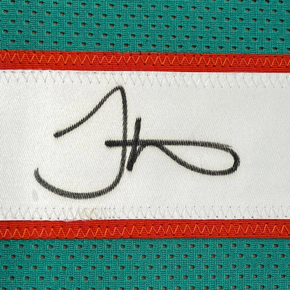 Framed Autographed Tyreek Hill 35x39 Miami Retro Teal Football Jersey JSA COA | Certified Authentic Signed Memorabilia | vintageantiquesgifts.com