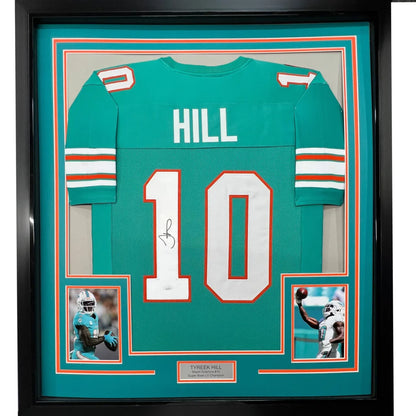 Framed Autographed Tyreek Hill 35x39 Miami Retro Teal Football Jersey JSA COA | Hall of Fame Sports Memorabilia | vintageantiquesgifts.com