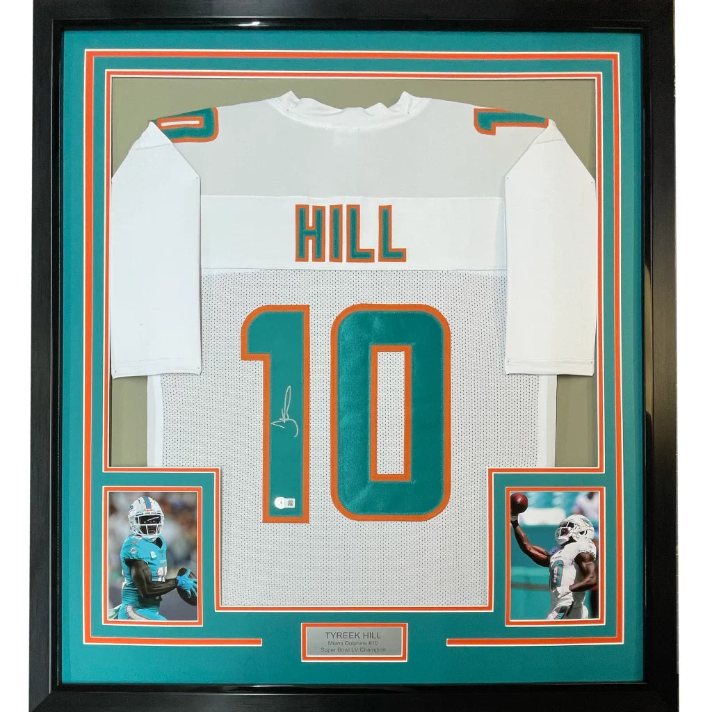 Framed autographed Tyreek Hill Miami Dolphins jersey with Hill 10