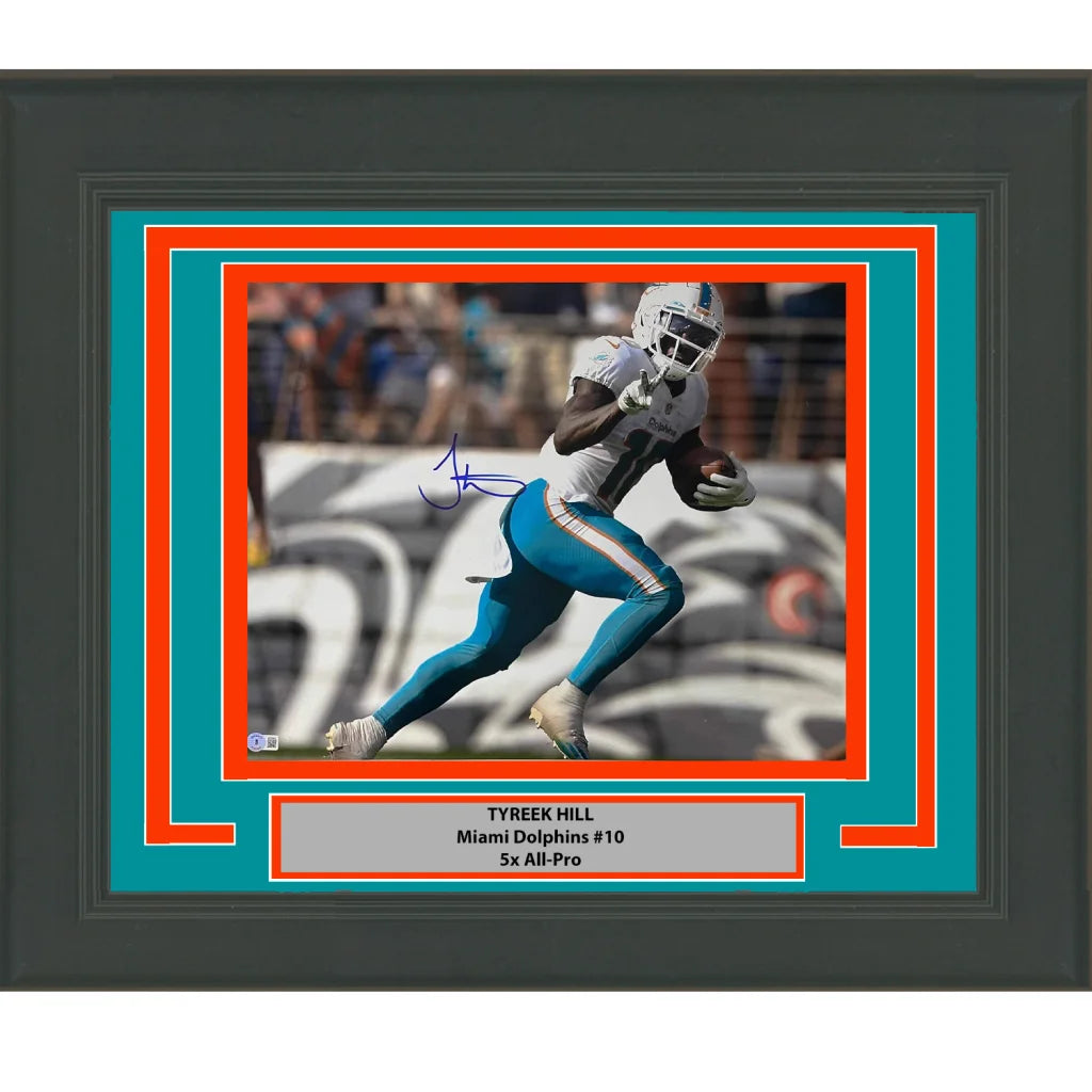 Framed Autographed Tyreek Hill Miami Dolphins 16x20 Football Photo Beckett BAS COA | Hall of Fame Sports Memorabilia | vintageantiquesgifts.com