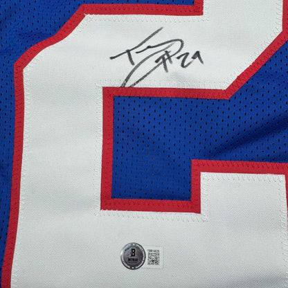 Authentic York Blue Football Jersey with autograph and hologram, perfect for your man cave