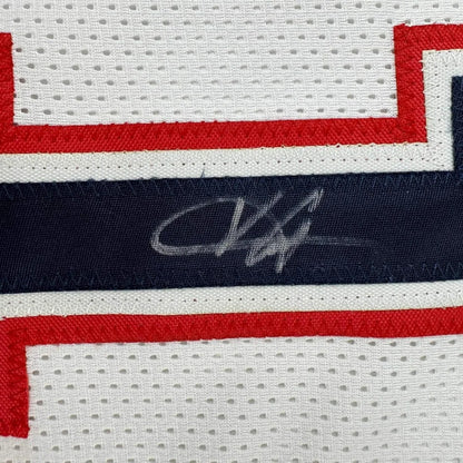 Framed Autographed Vince Carter 35x39 New Jersey NJ White Basketball Jersey PSA/DNA COA | Certified Authentic Signed Memorabilia | vintageantiquesgifts.com